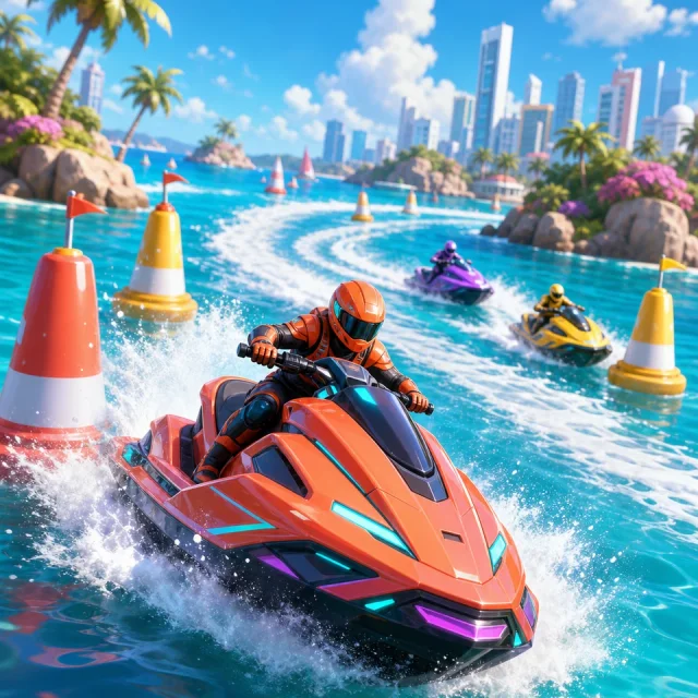 Aqua Jet 3D gameplay scene from the authorized PIXORA artwork.