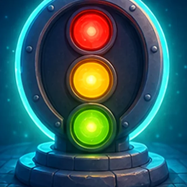 A bright color-word reaction challenge on a dark arcade panel.
