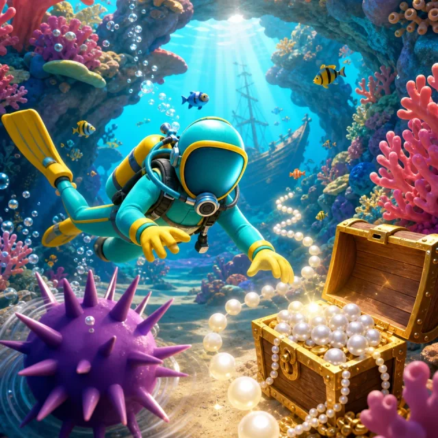 Coral Dive 3D gameplay scene from the authorized PIXORA artwork.