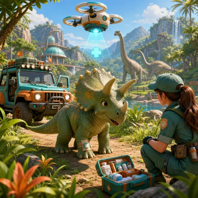 Dino Rescue 3D gameplay scene from the authorized PIXORA artwork.