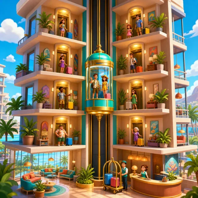 Hotel Elevator 3D gameplay scene from the authorized PIXORA artwork.