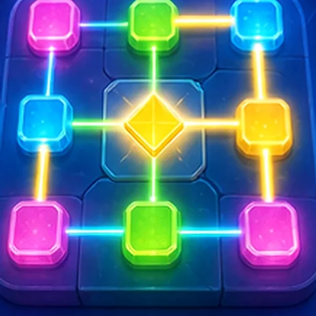 A glowing five-by-five light puzzle against a dark blue panel.