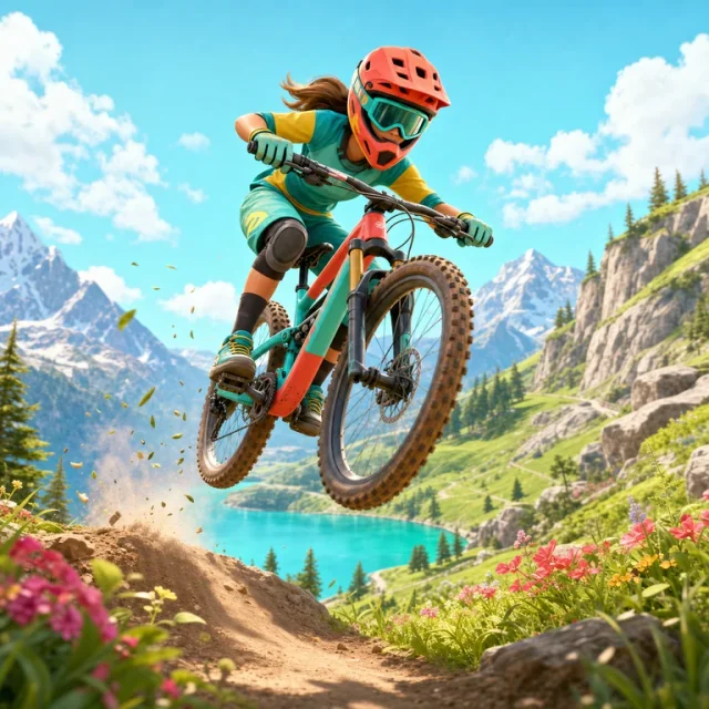 Alpine Bike Trail 3D gameplay scene from the authorized PIXORA artwork.