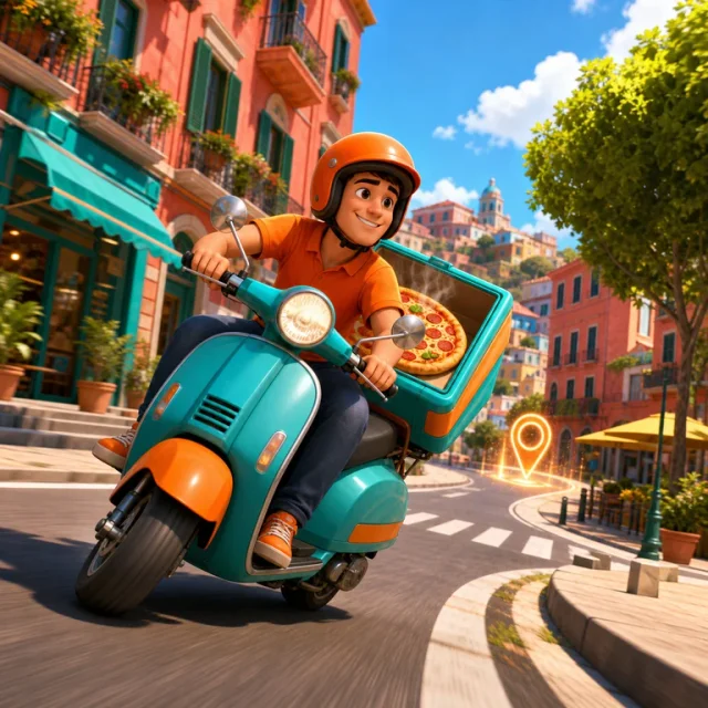 Pizza Delivery 3D gameplay scene from the authorized PIXORA artwork.