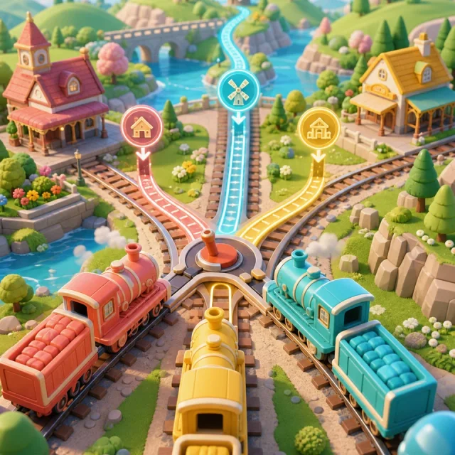 Railway Switch 3D gameplay scene from the authorized PIXORA artwork.