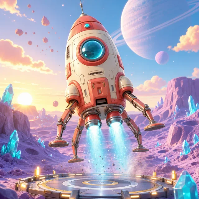 Rocket Lander 3D gameplay scene from the authorized PIXORA artwork.