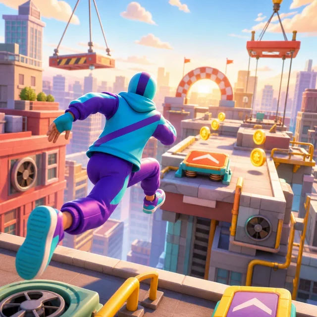 Rooftop Run 3D gameplay scene from the authorized PIXORA artwork.
