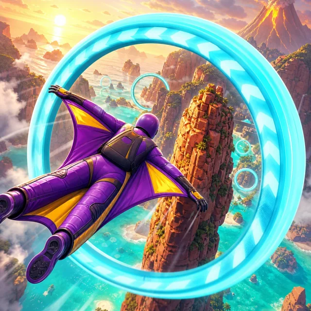 Wingsuit Rush 3D gameplay scene from the authorized PIXORA artwork.