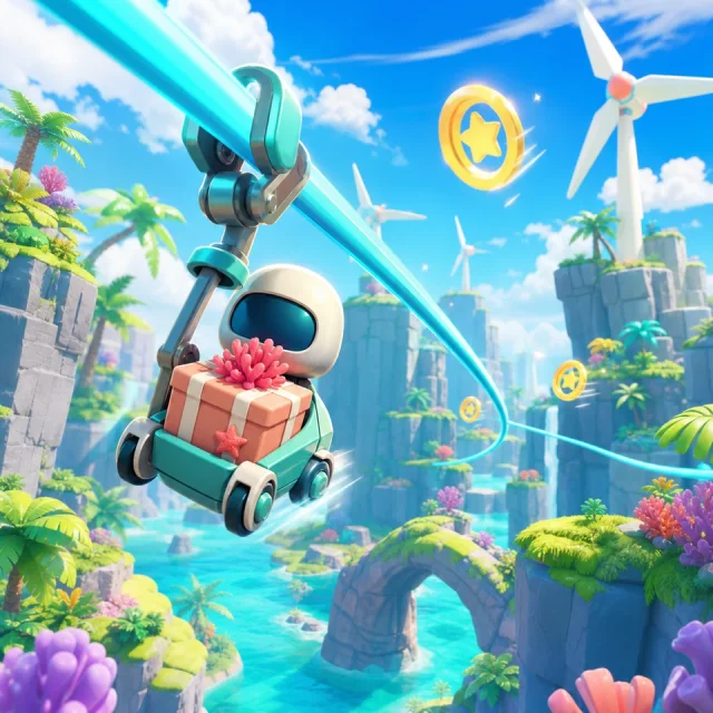 Zipline Delivery 3D gameplay scene from the authorized PIXORA artwork.